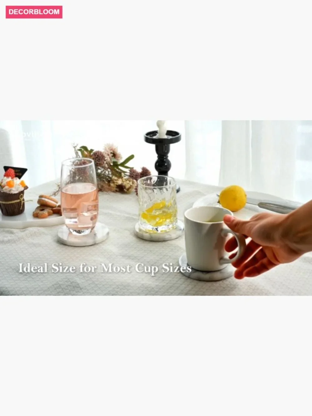 Natural Marble Coaster Set of 4, Round Heat Resistant for Drinks